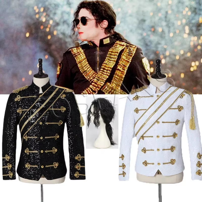 New Michael Men Clothing Fashion Slim MJ Michael Jackson Coat Dance Sequins Suit Jacket Stage Singer Costumes Coaplay Costume