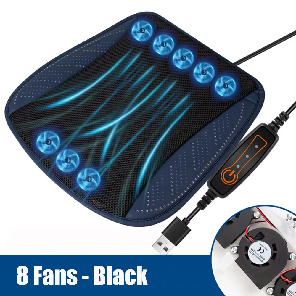 Cojín universal para asiento de coche con ventilación, 8/5 ventiladores, puerto USB, almohadilla refrescante transpirable de verano para todos los asientos, sillas para el hogar y la oficina
