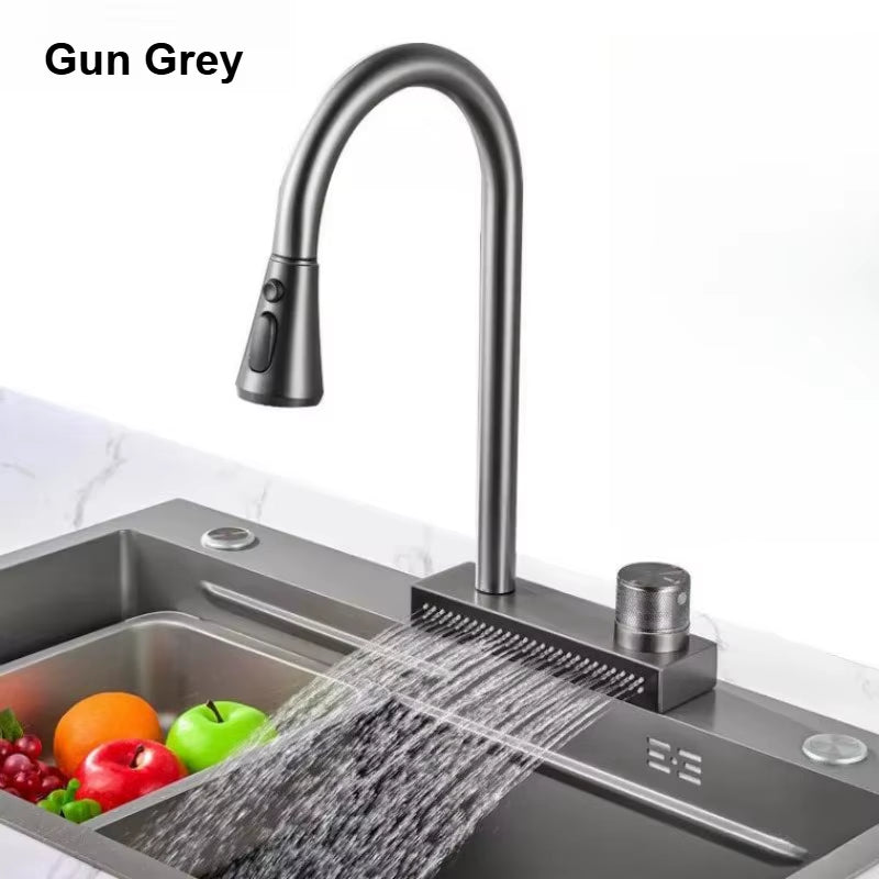 Grifo de cascada en acero inoxidable frio y  caliente.