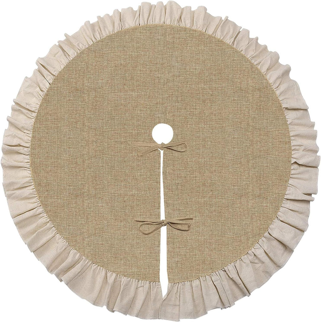 Falda de árbol de Navidad de otoño de arpillera de 48" con borde de volantes.