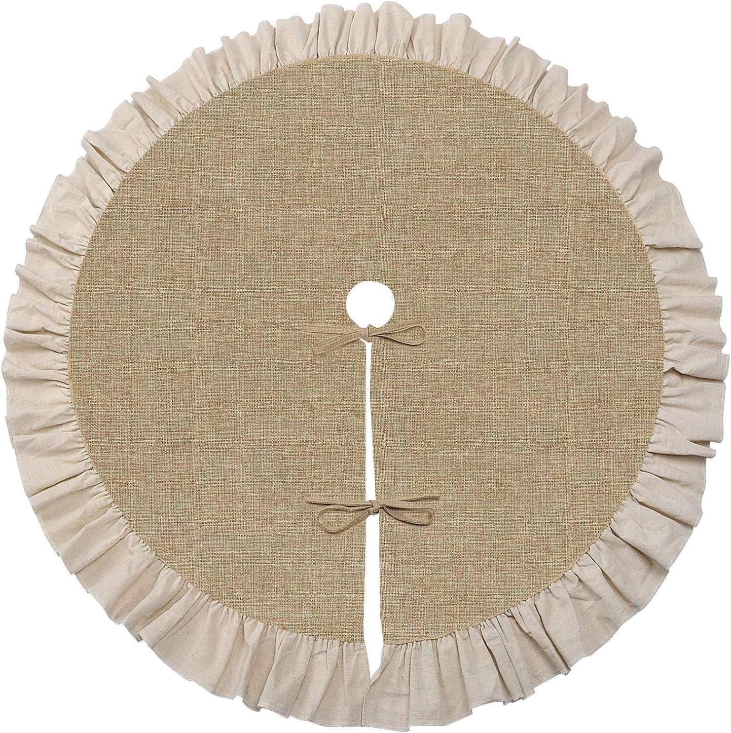 Falda de árbol de Navidad de otoño de arpillera de 48" con borde de volantes.