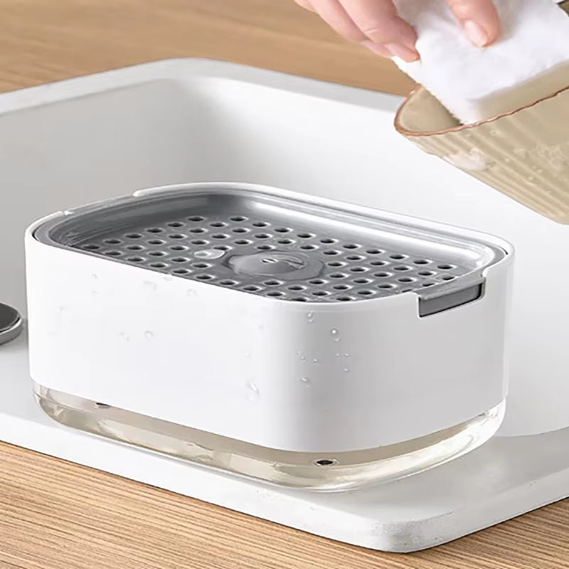 Caja dispensadora de jabón, dispensador de prensa, contenedor de líquido para fregar, cocina, baño, caja automática de espuma para detergente con soporte para esponja
