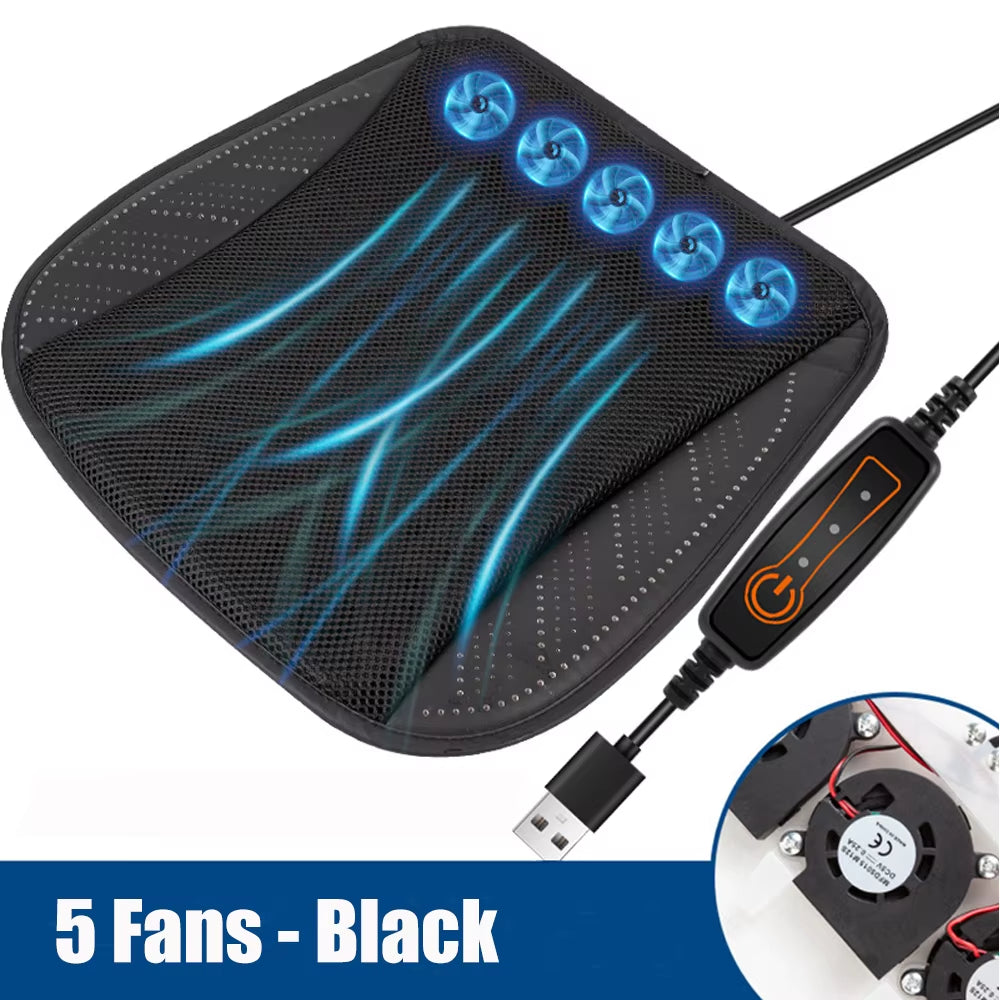 Cojín universal para asiento de coche con ventilación, 8/5 ventiladores, puerto USB, almohadilla refrescante transpirable de verano para todos los asientos, sillas para el hogar y la oficina