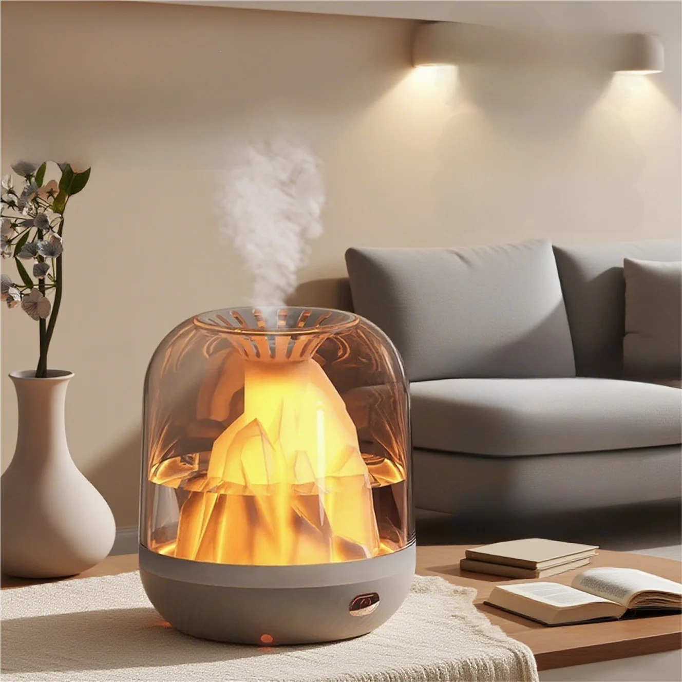 Humidificador Inteligente con Efecto Volcán y Luz Decorativa – Ideal para Hogar u Oficina