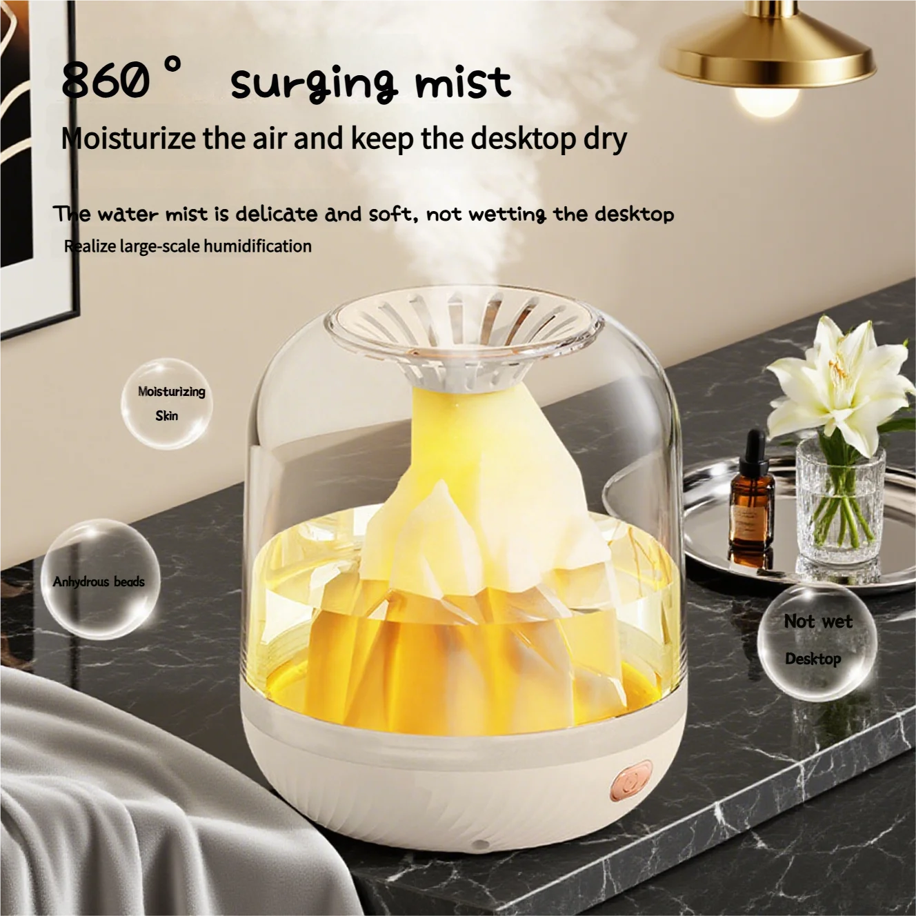 Humidificador Inteligente con Efecto Volcán y Luz Decorativa – Ideal para Hogar u Oficina