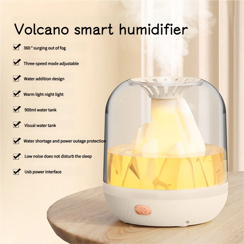 Humidificador Inteligente con Efecto Volcán y Luz Decorativa – Ideal para Hogar u Oficina