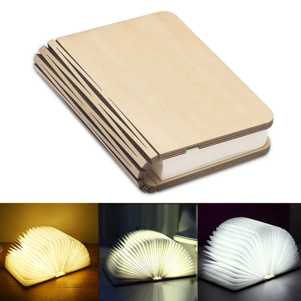 📖✨ Luz LED Nocturna de Libro de Madera Plegable – Recargable USB | Portátil | Decorativa para Dormitorio o Escritorio 🌙💡