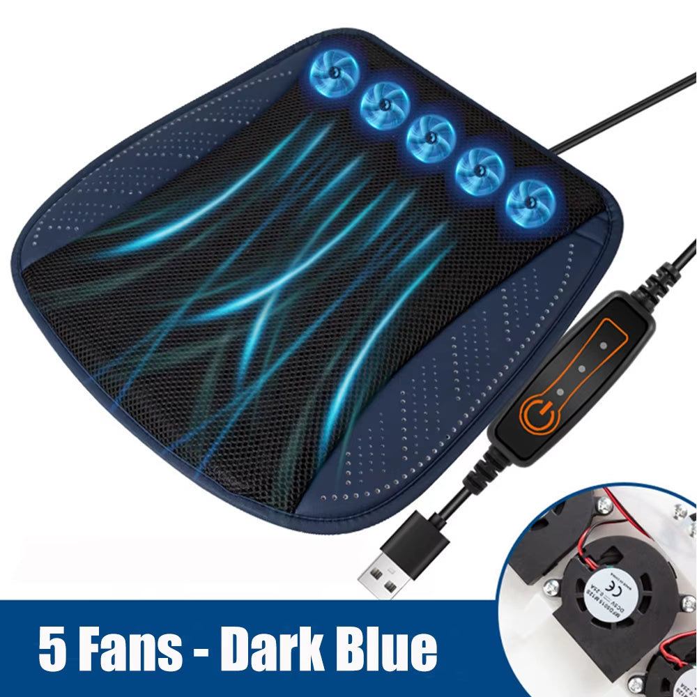 Cojín universal para asiento de coche con ventilación, 8/5 ventiladores, puerto USB, almohadilla refrescante transpirable de verano para todos los asientos, sillas para el hogar y la oficina
