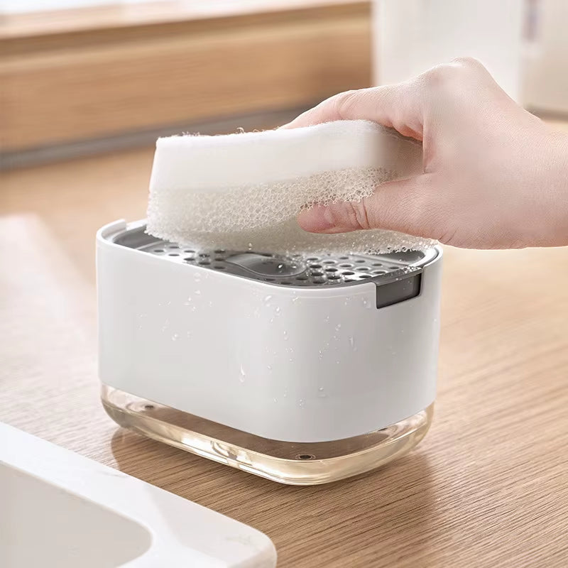 Caja dispensadora de jabón, dispensador de prensa, contenedor de líquido para fregar, cocina, baño, caja automática de espuma para detergente con soporte para esponja