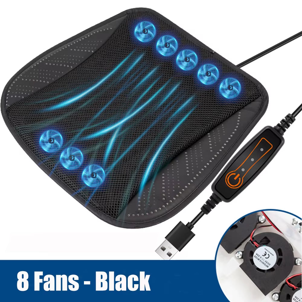 Cojín universal para asiento de coche con ventilación, 8/5 ventiladores, puerto USB, almohadilla refrescante transpirable de verano para todos los asientos, sillas para el hogar y la oficina