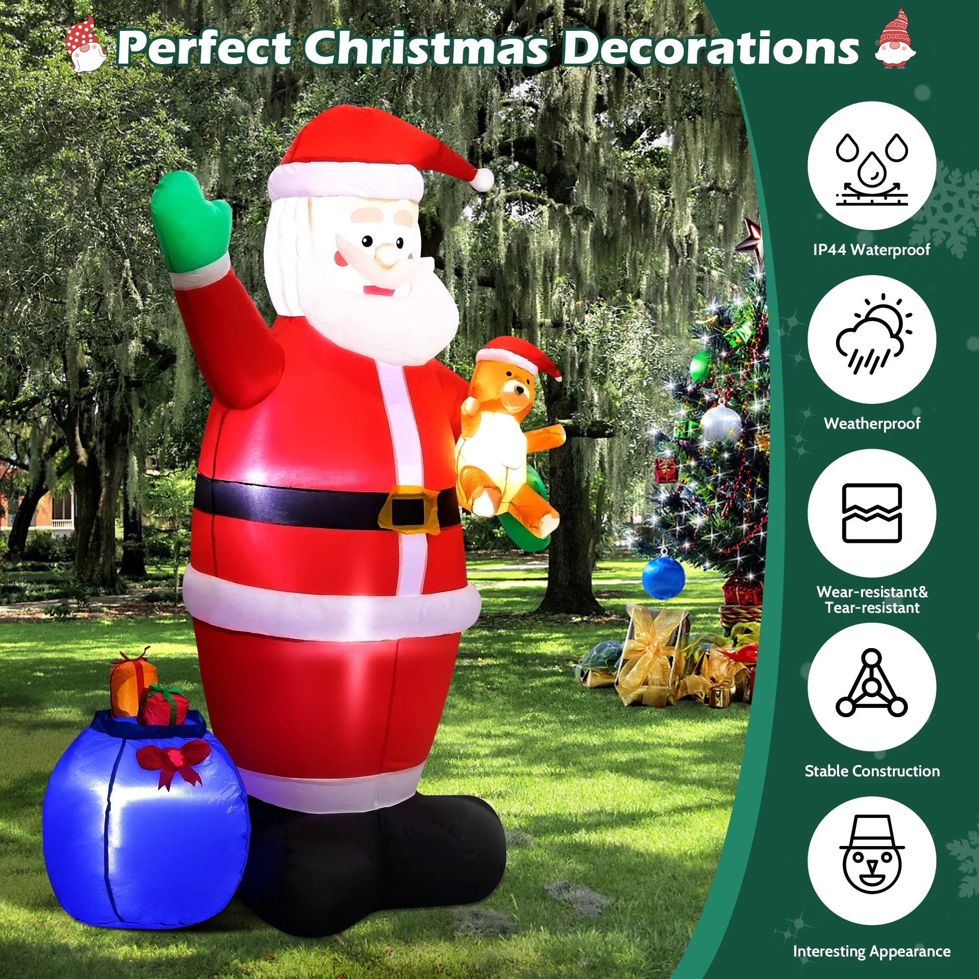 Santa Claus inflable de Navidad de 7 pies para decoración al aire libre.